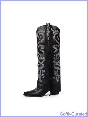 Women's Fold Over Fringe Embroidered Western Cowboy Boots